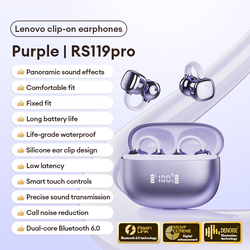 Tai nghe Bluetooth Lenovo RS119Pro và Tai nghe kẹp tai mở có Bluetooth 6.0 và 30ms Độ trễ thấp để chơi game cộng với 3,5g Thoải mái nhẹ | BigBuy360 - bigbuy360.vn