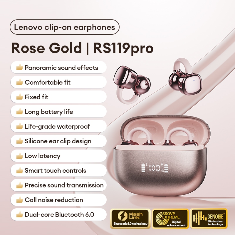 Tai nghe Bluetooth Lenovo RS119Pro và Tai nghe kẹp tai mở có Bluetooth 6.0 và 30ms Độ trễ thấp để chơi game cộng với 3,5g Thoải mái nhẹ | BigBuy360 - bigbuy360.vn