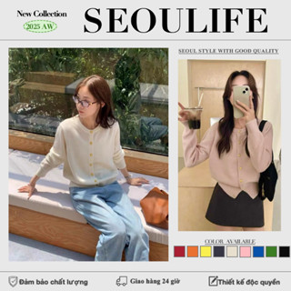  SEOULIFE | Golden button cardigan - Round neck long sleeved knitted sweater with cardigan design Korean style strong inclusiveness essential for spring autumn exquisite buttons high-quality fabric 