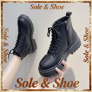  Phiên Bản Hàn Quốc Giày Bốt Martin Đen Nữ Giày Bốt Ngắn Dây Kéo Bên hông Đế Dày Phong Cách Cổ Điển Phù Hợp Với 