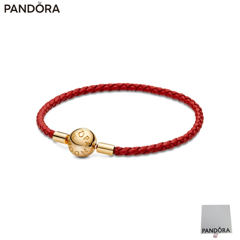 Bộ vòng tay và mặt dây chuyền thiết kế thời trang bằng bạc Pandora s925, kèm mặt dây chuyền - Màu đỏ