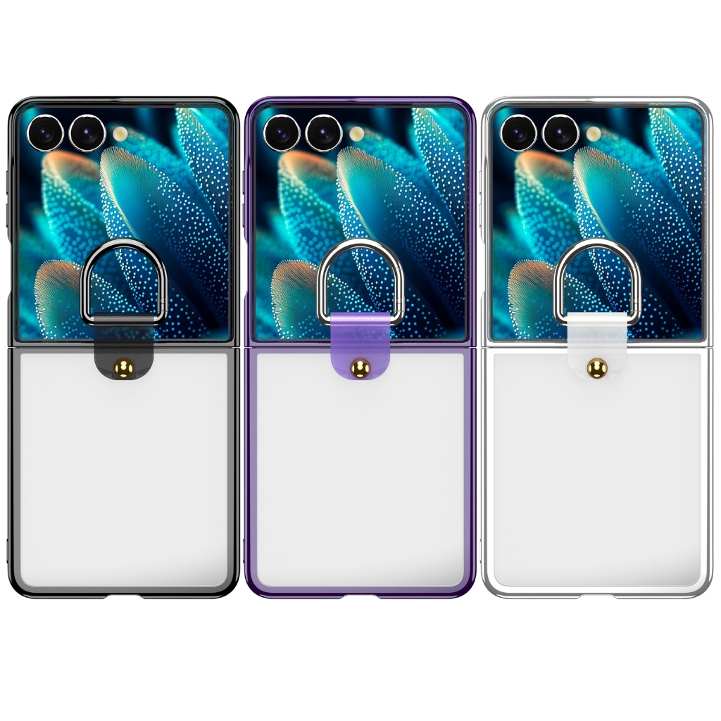Ốp Lưng Cho Samsung Galaxy Z FLIP 7 FLIP7 Ốp Điện Thoại Viền Mạ Điện Trong Suốt Ốp Lưng Có Nhẫn