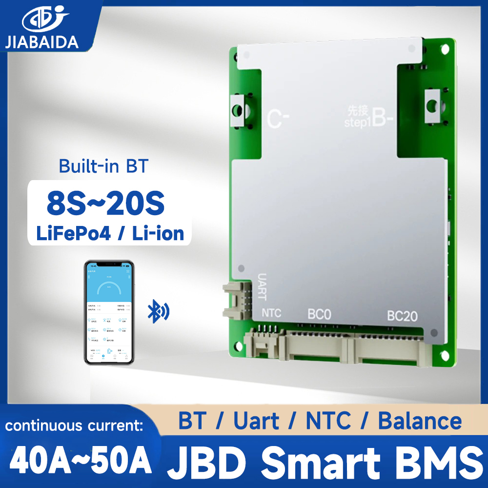 JBD BMS Smart Bluetooth 8S-20S Li-ion LiFePo4 10S 13S 14S 16S 24V 36V 48V 60V 40A 50A BMS Cân Bằng