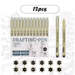 12PCS Bộ bút Micron Liner Pigment 6/9/12pcs - Bút soạn thảo cho nghệ thuật vẽ, phác thảo, vẽ kiến trúc - Nghệ thuật & Nhà trường