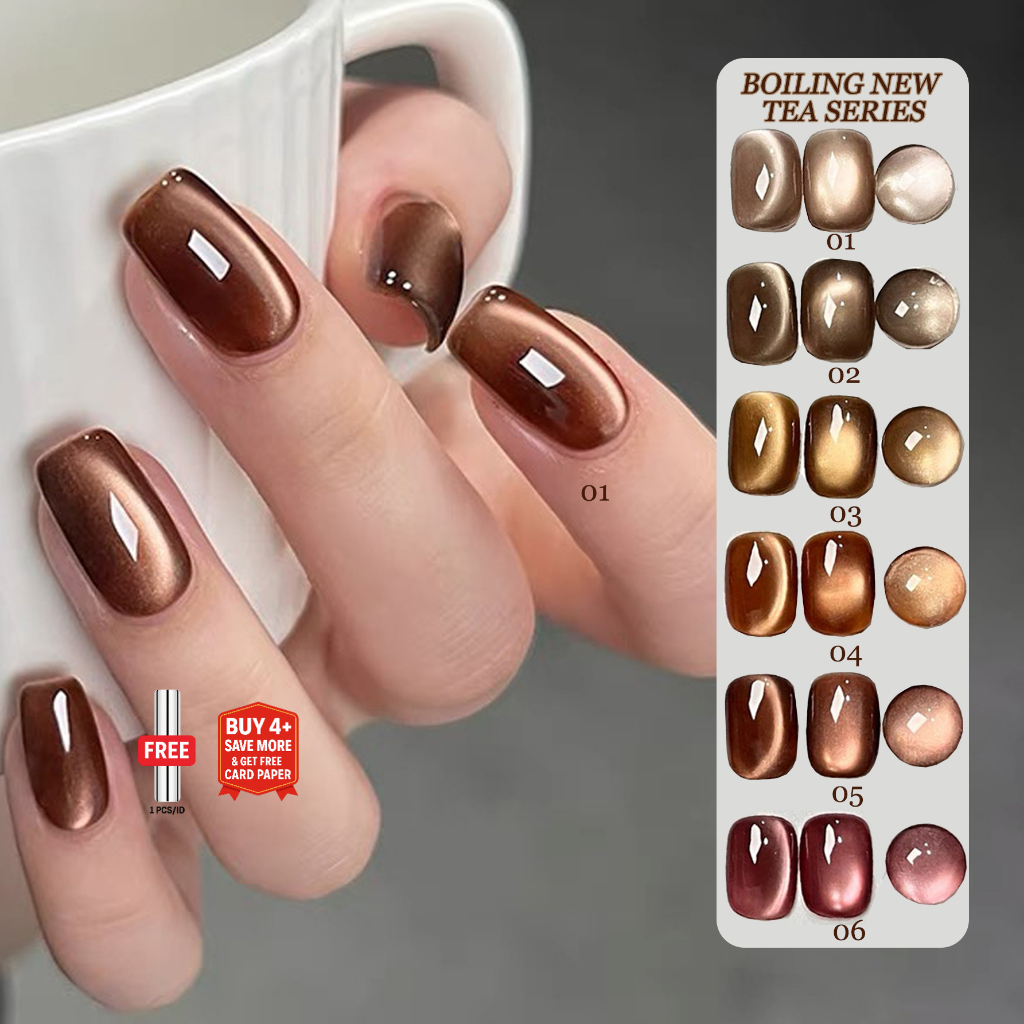 SHAKA Sơn Gel Mắt Mèo Sắc Trà 6 Màu Dịu Nhẹ Móng Nghệ Thuật Tông Màu Nâu Dễ Tháo Bền Màu UV Nails [S