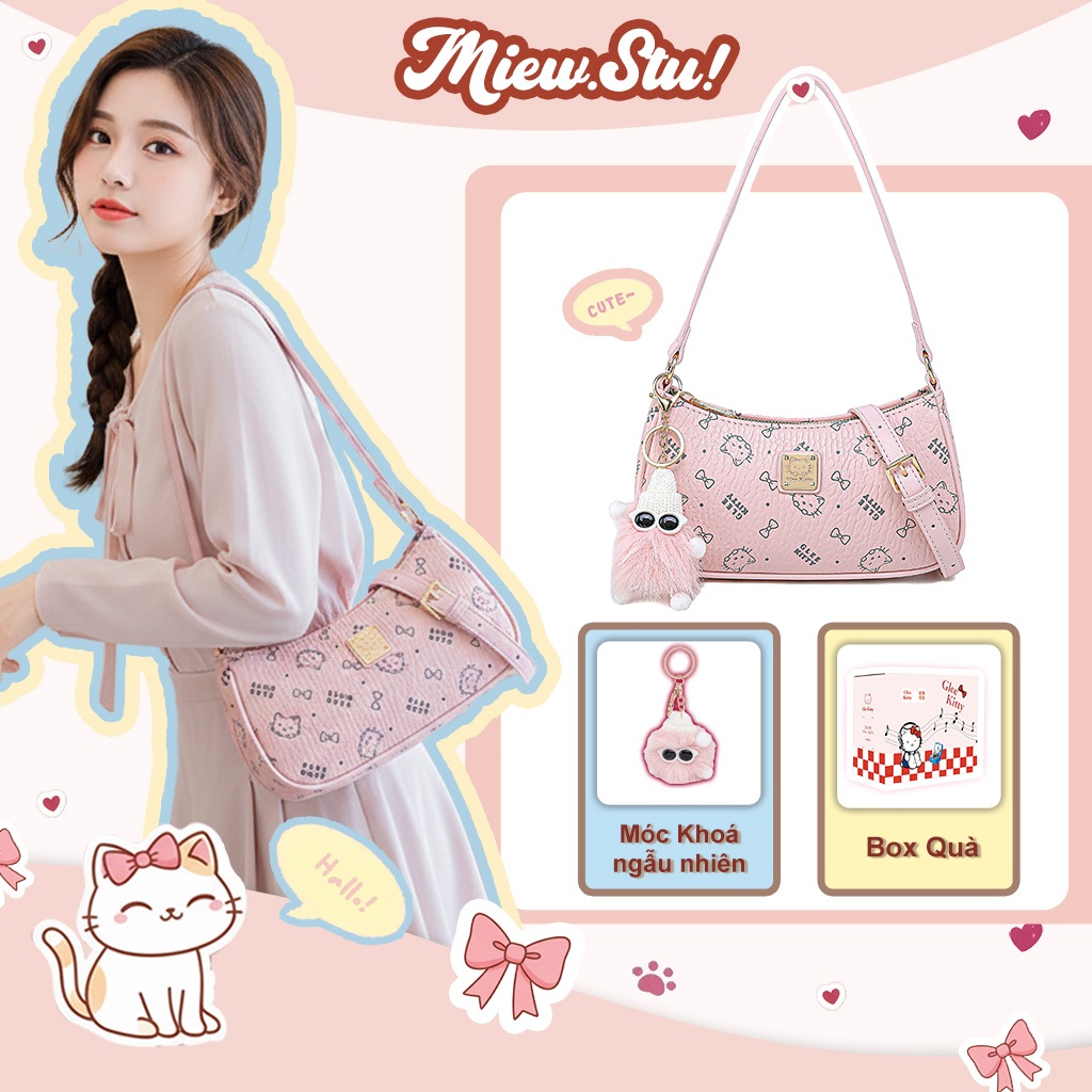 Meiw.su Túi Xách Glee Kitty  Nữ Hồng, Túi Đeo Vai Họa tiết Kitty siêu dễ thương, kèm móc khóa lông m