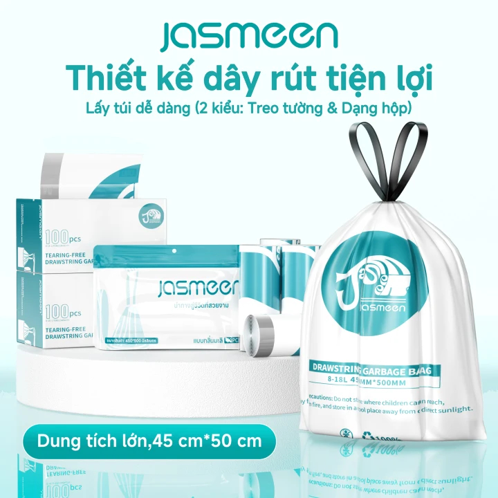 Túi Rác Có Dây Rút JASMEEN Thơm Mùi Hoa Nhài - Ngăn Mùi, Chống Rách, Cuộn Treo Tiện Lợi Cho Mọi Nhà
