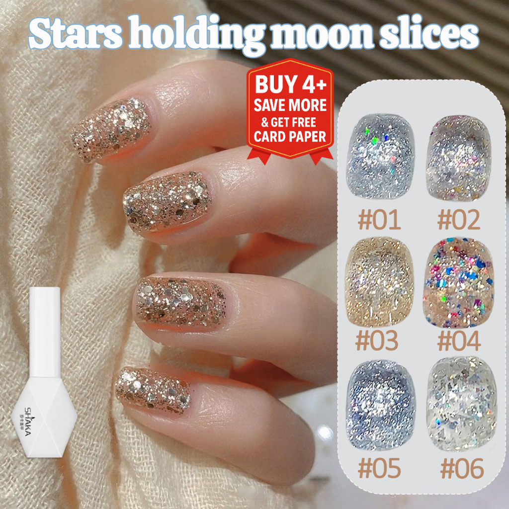 SHAKA Sơn Gel Sao Ôm Trăng 9 Màu Lấp Lánh Ngọt Ngào Móng Nghệ Thuật Dòng Siêu Lấp Lánh Tông Màu Vàng