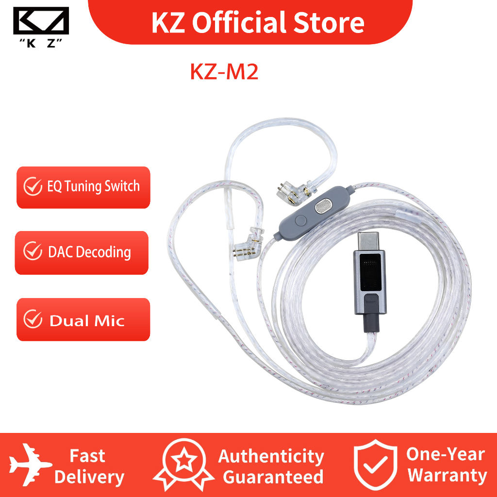 Cáp KZ M2 Loại C có DSP Cáp tai nghe micro HD kép 0,75 / 0,78mm UBC C PIN cho Castor zsn pro 2 zs10 