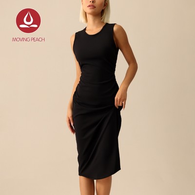 MOVING PEACH Nữ Váy Yoga Kháng Khuẩn Slim-Fit Xe Tăng Đầm Thoải Mái Ruched Thiết Kế Midi Đầm Tập Gym Khiêu Vũ Mặc Hàng Ngày AJB