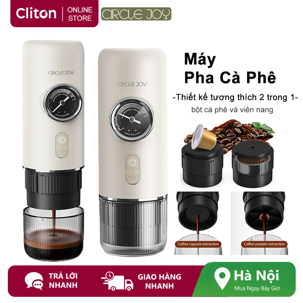 Máy pha cà phê cầm tay Circle Joy Máy pha cà phê Expresso lạnh 2 trong 1 nóng để cắm trại du lịch