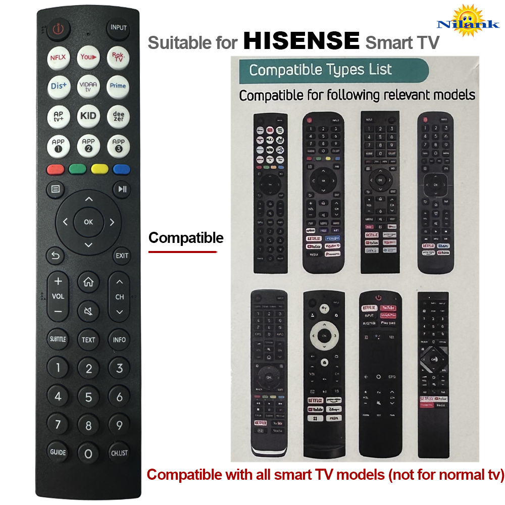 NiLANK Remote Điều khiển Tivi Smart HISENSE đa năng - Tương thích với mọi model TV thông minh Hisens
