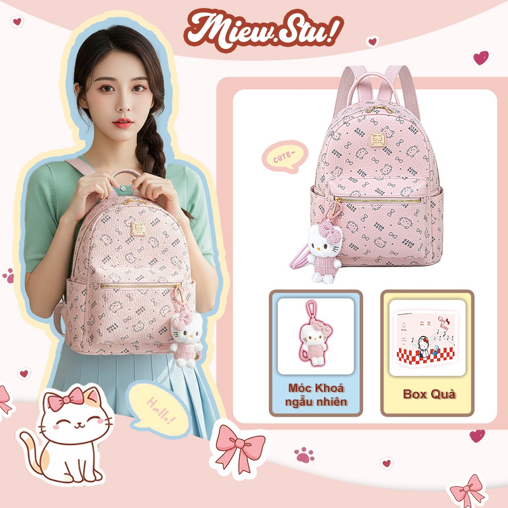 Meiw.stu Ba Lô Nữ GLEE KITTY Series Màu Hồng – Dung Tích Lớn, Phong Cách Dễ Thương Hàn Quốc  đi học,