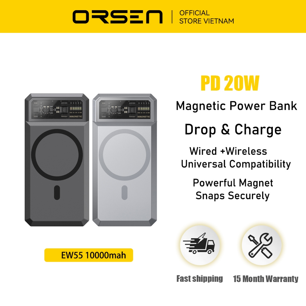 Orsen EW55 Power Bank Sạc nhanh không dây PD từ tính