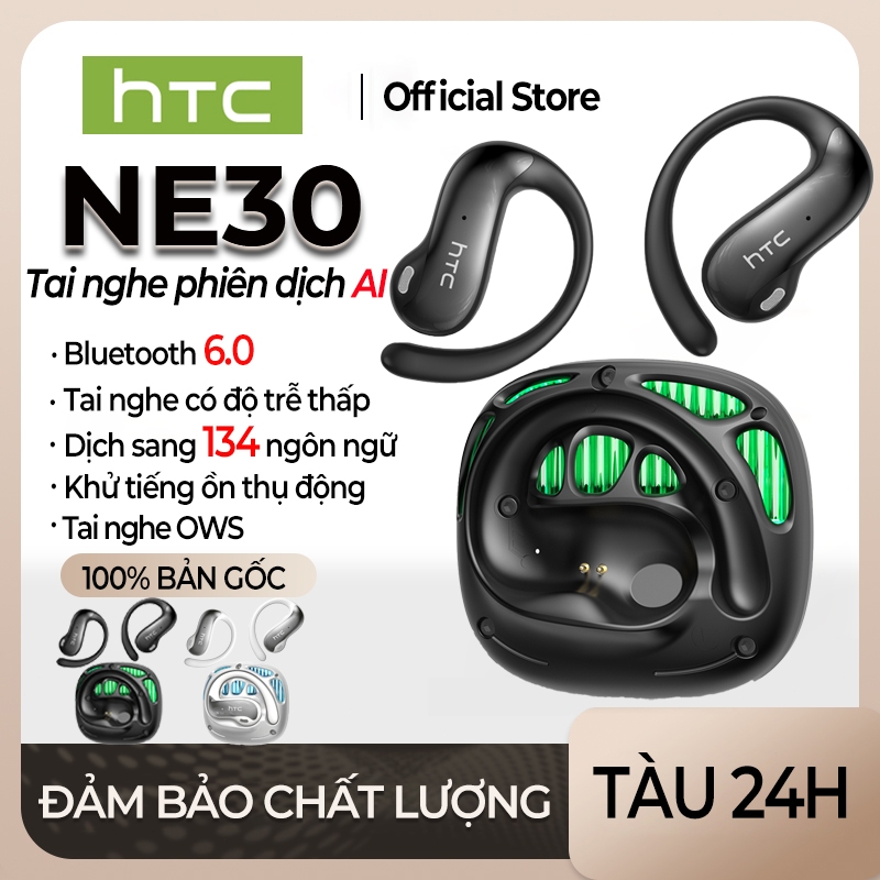 HTC NE30 Tai nghe dịch thuật AI Bluetooth 6.0 Dịch thuật theo thời gian thực Hỗ trợ 135 ngôn ngữ Chất lượng âm thanh HiFi Chống ồn ENC Micrô Tương thích với iOS và Android | BigBuy360 - bigbuy360.vn