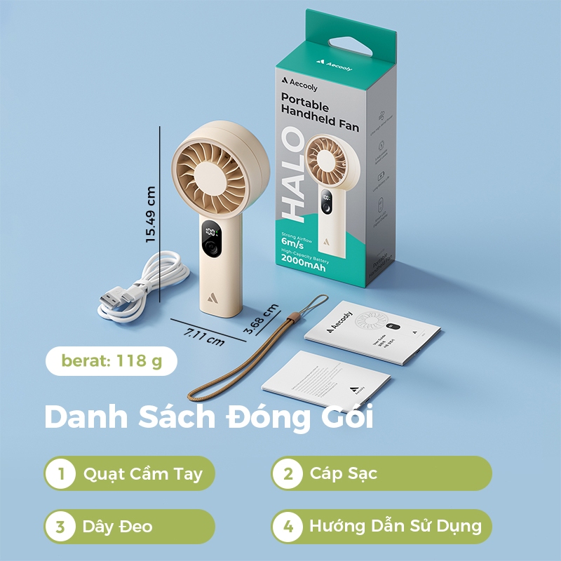 Quạt mini cầm tay Aecooly Halo 03 led Màn Hình sạc quạt để bàn Quạt cầm tay cầm tay 5 tốc độ USB có thể sạc lại Mini cá nhân chạy bằng pin Quạt làm mát bỏ túi nhỏ | BigBuy360 - bigbuy360.vn