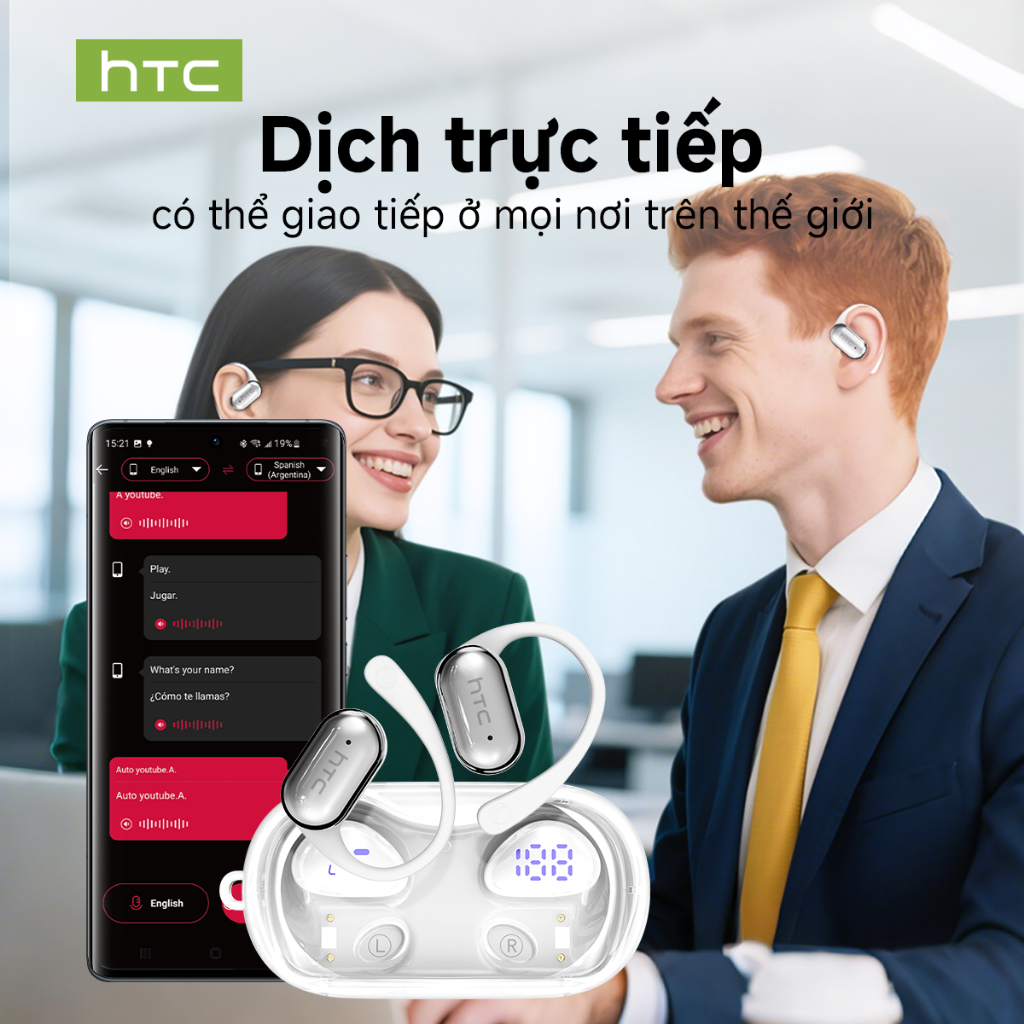 HTC NE37 Tai nghe dịch AI Tai nghe không dây 6.0 Dịch 134 ngôn ngữ Chất lượng âm thanh HiFi Vừa vặn thoải mái Thời lượng pin dài Chế độ dịch | BigBuy360 - bigbuy360.vn