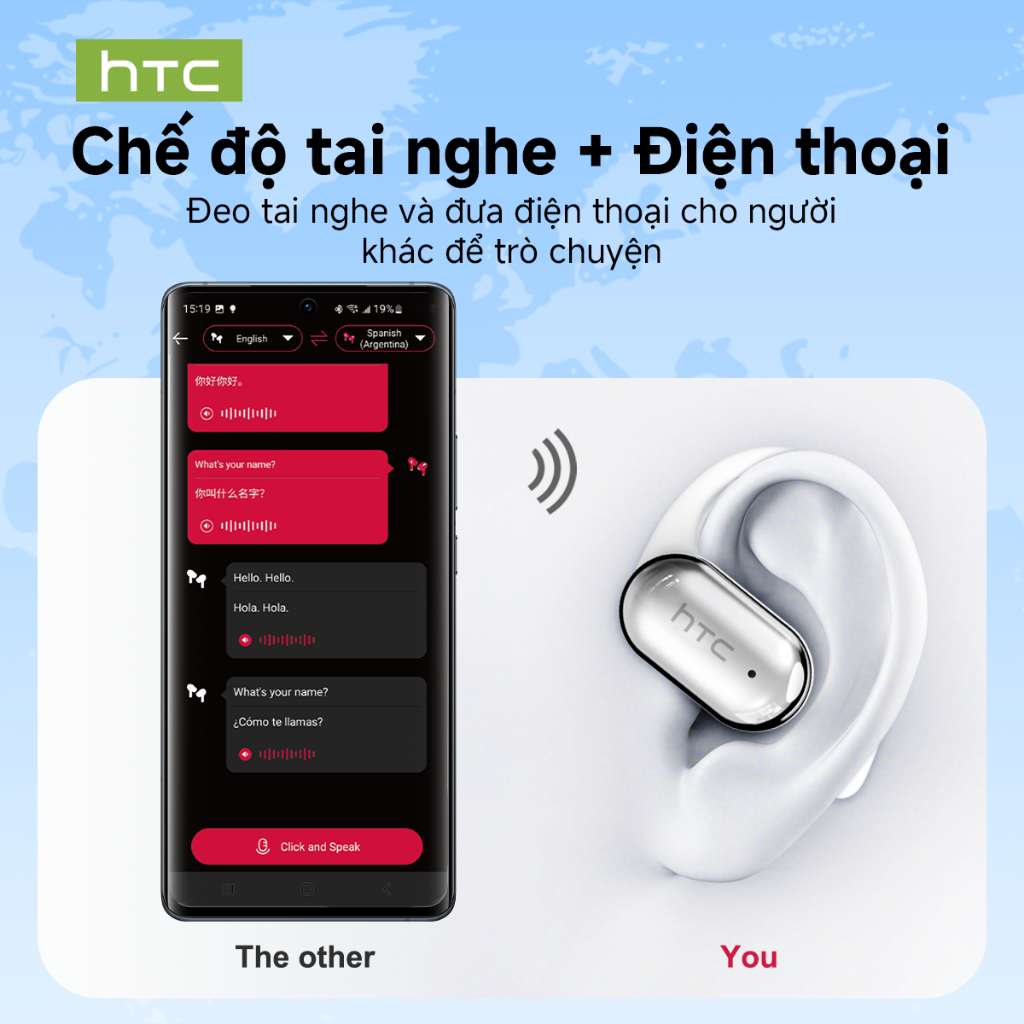 HTC NE37 Tai nghe dịch AI Tai nghe không dây 6.0 Dịch 134 ngôn ngữ Chất lượng âm thanh HiFi Vừa vặn thoải mái Thời lượng pin dài Chế độ dịch | BigBuy360 - bigbuy360.vn