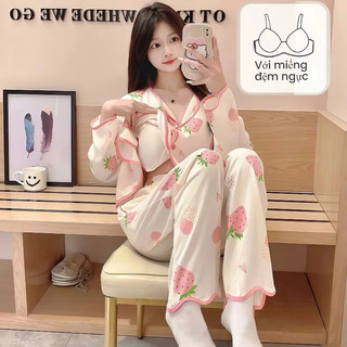  【Đồ ngủ nữ có sẵn đệm ngực  Mẫu áo khoác mở tay ngắn & quần sóc. Form rộng thoải mái họa tiết cartoon đáng yêu. Hoàn hảo cho hè-thu vừa mặc nhà vừa diện ra phố. 