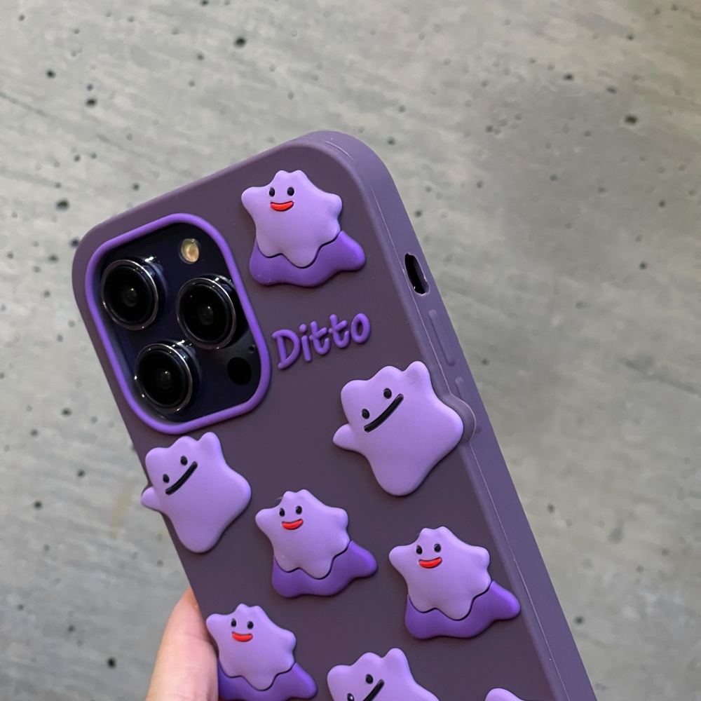 Ốp điện thoại Ditto hoạt hình màu tím iPhone 17 16 15 14 IP 13 12 11 pro max Vỏ chống sốc Pokemon vỏ