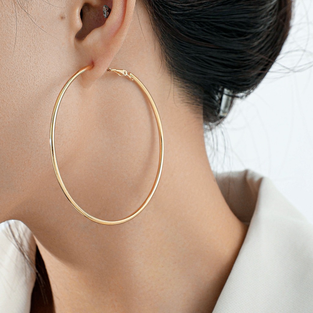 Bông tai lớn Bông tai vàng 7cm Phụ kiện tiệc đĩa