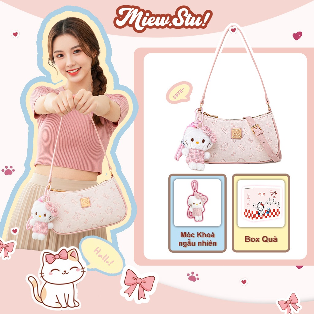 Meiw.stu Túi Xách Nữ GLEE KITTY Hồng Mini Kèm Chamr – Túi Đeo Vai Nữ Cute - XL-6010