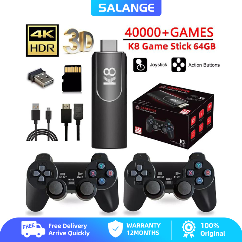 SALANGE K8 TV Game Stick 64G 4K HD Retro Video Game Console Mô Phỏng Dual Wireless 2.4G Bộ Điều Khiể