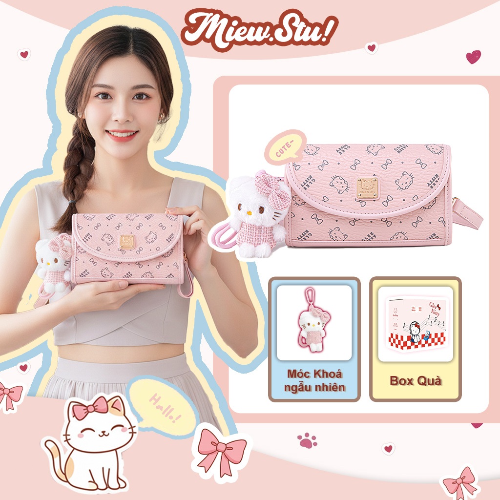 Meiw. stu Túi Xách Nữ Glee Kitty Hồng – Túi Đeo Chéo Mini Dáng Xinh Kèm Móc Charm - Phong Cách Hàn Q