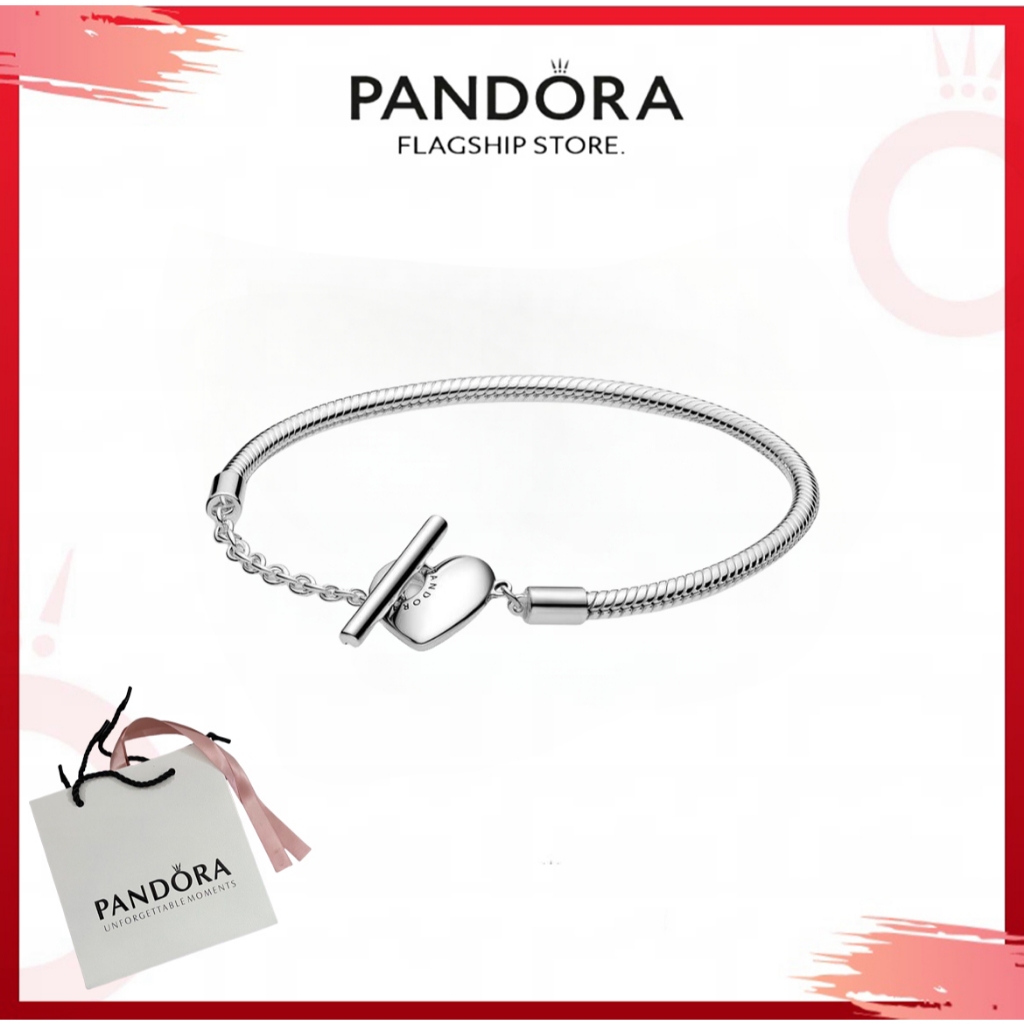 Bộ sưu tập mới Pandora Pure S925 Silver - Mặt dây chuyền Pandora Moments Heart T-Bar Rắn