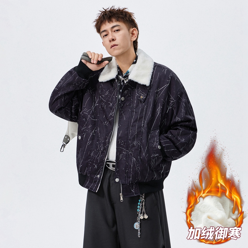 M-8XL Size Lớn Plus Lông Cừu Dày Jacket Tie-Dye Giữ Ấm Bigsize 150kg