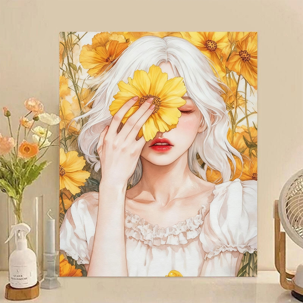 ACANDYL Flower Field Girl Paint by Number Kit 40 * 50cm Đóng khung | DIY Craft Color by Number Gift 