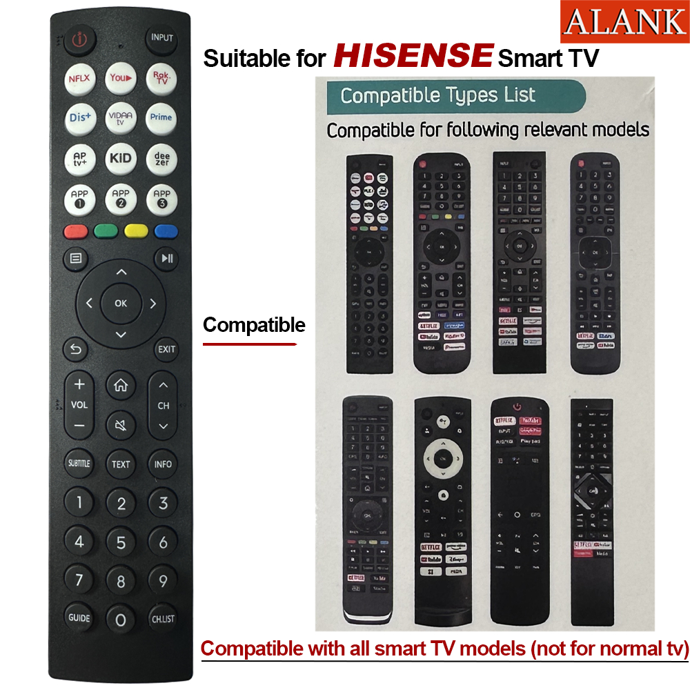 ALANK Remote Điều khiển TV Hisense đa năng - Tương thích Remote Tivi Smart HISENSE CRC2605V