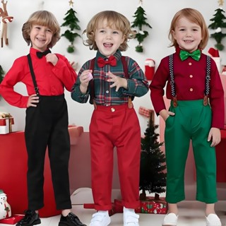  Trang Phục Giáng Sinh Cho Bé Trai Quý Ông Áo Sơ Mi Kẻ Sọc Và Quần Đỏ Phù Hợp Với Tập Đi Chính Thức Năm Mới Quần Áo 1-9 Tuổi Trẻ Em Xanh Ca Rô Dài Tay Bộ 1 
