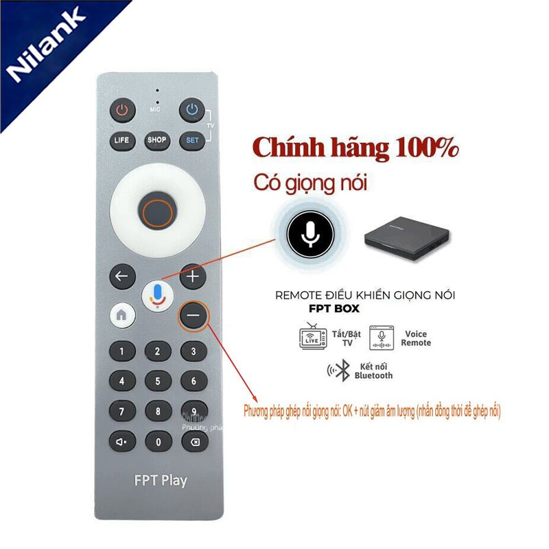 Nilank Remote chính hãng FPT Play TV Box remote Điều khiển giọng nói for T650 P650 A650 H650 2023