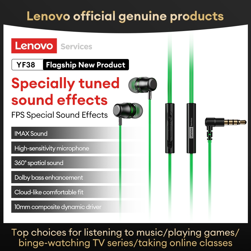 Tai nghe có dây Lenovo YF38 và tai nghe chơi game trong tai với trình điều khiển titan 10mm và Chip DAC cộng với micrô HD | BigBuy360 - bigbuy360.vn