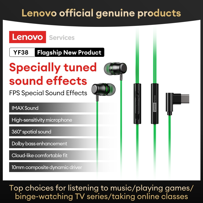Tai nghe có dây Lenovo YF38 và tai nghe chơi game trong tai với trình điều khiển titan 10mm và Chip DAC cộng với micrô HD | BigBuy360 - bigbuy360.vn