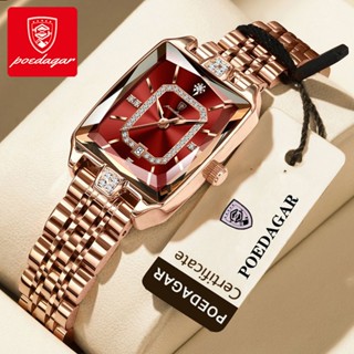 POEDAGAR  Đồng hồ chính hãng dành cho nữ, kèm kim cương, dây đeo bằng thép không gỉ, hiển thị ngày phát sáng, chống nước 100%, 785