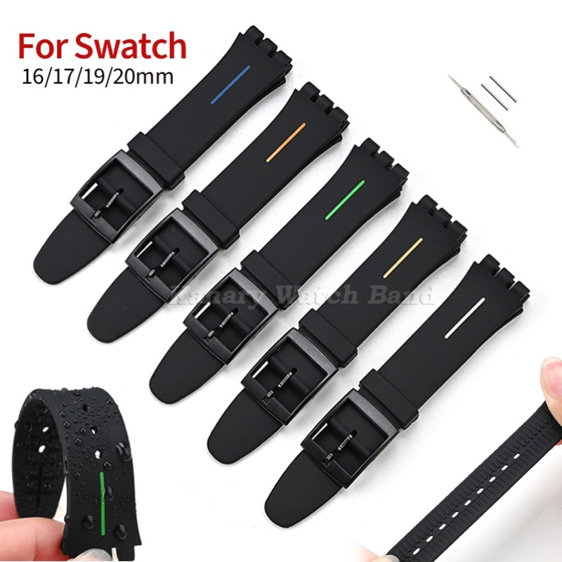 Dây đeo đồng hồ cao su silicon mềm 16mm 17mm 19mm 20mm cho Swatch đồng hồ đeo tay thay thế màu đen D