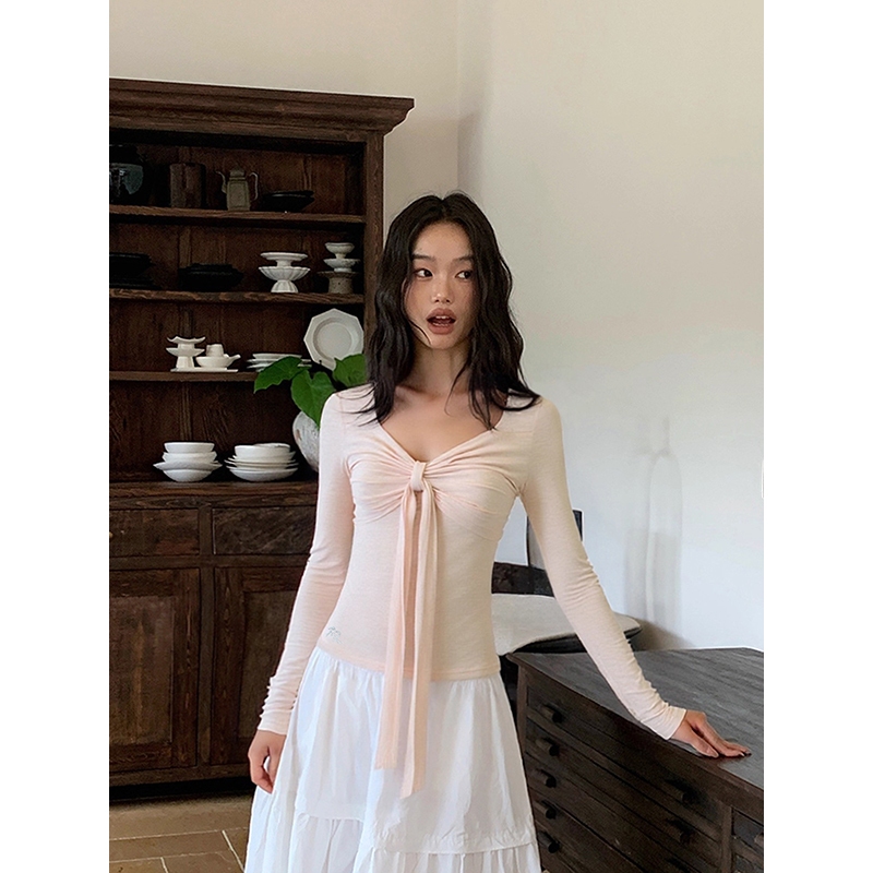 【Cheese】Áo sơ mi nữ màu hồng xếp ly phong cách retro thu đông mới slim-fit