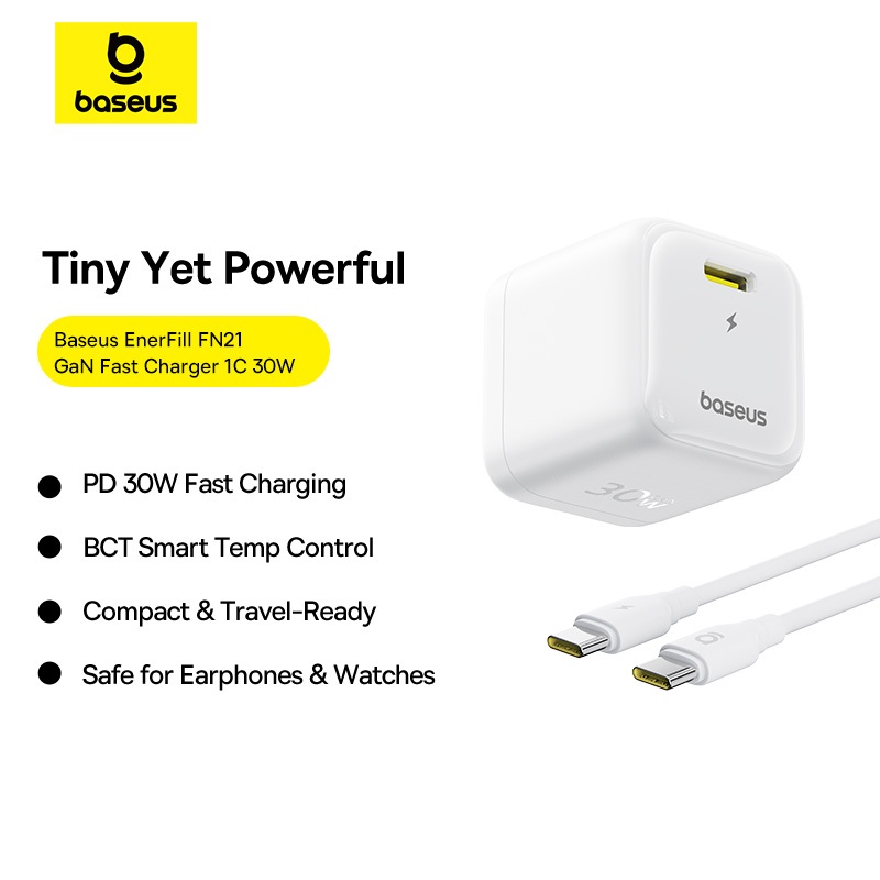 Củ Sạc EnerFill FN21 GaN 1C 30W Baseus Sạc Nhanh PD 30W Kiểm Soát Nhiệt Độ Thông Minh Kèm Dây Type-C PD 30W | BigBuy360 - bigbuy360.vn