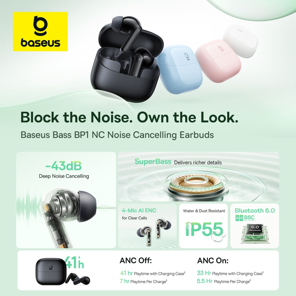 [Hàng mới về] Tai nghe chống ồn Baseus Bass BP1 NC Super Bass Bluetooth 6.0 41H Tuổi thọ pin dài | BigBuy360 - bigbuy360.vn