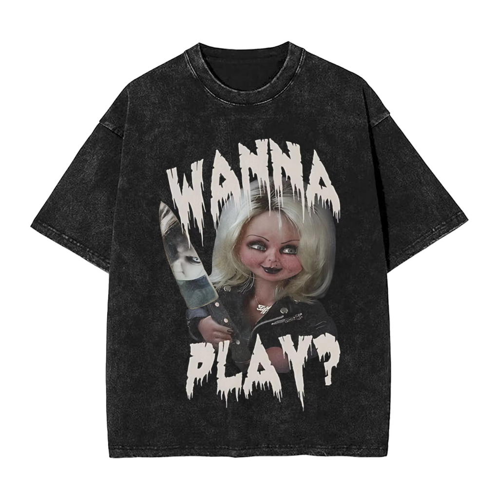 Chucky Kinh Dị Cô Dâu Của Chucky Halloween Búp Bê Retro Rửa Áo Thun Nam Cotton