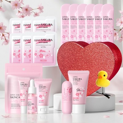 [Quà tặng lễ tình nhân] LAIKOU Japan Sakura Bloom Collection - Bộ ba làm sáng da + Chống nắng + Son dưỡng môi + Mặt nạ thanh lọc & Kem dưỡng da tay trong hộp quà tặng dành cho nữ