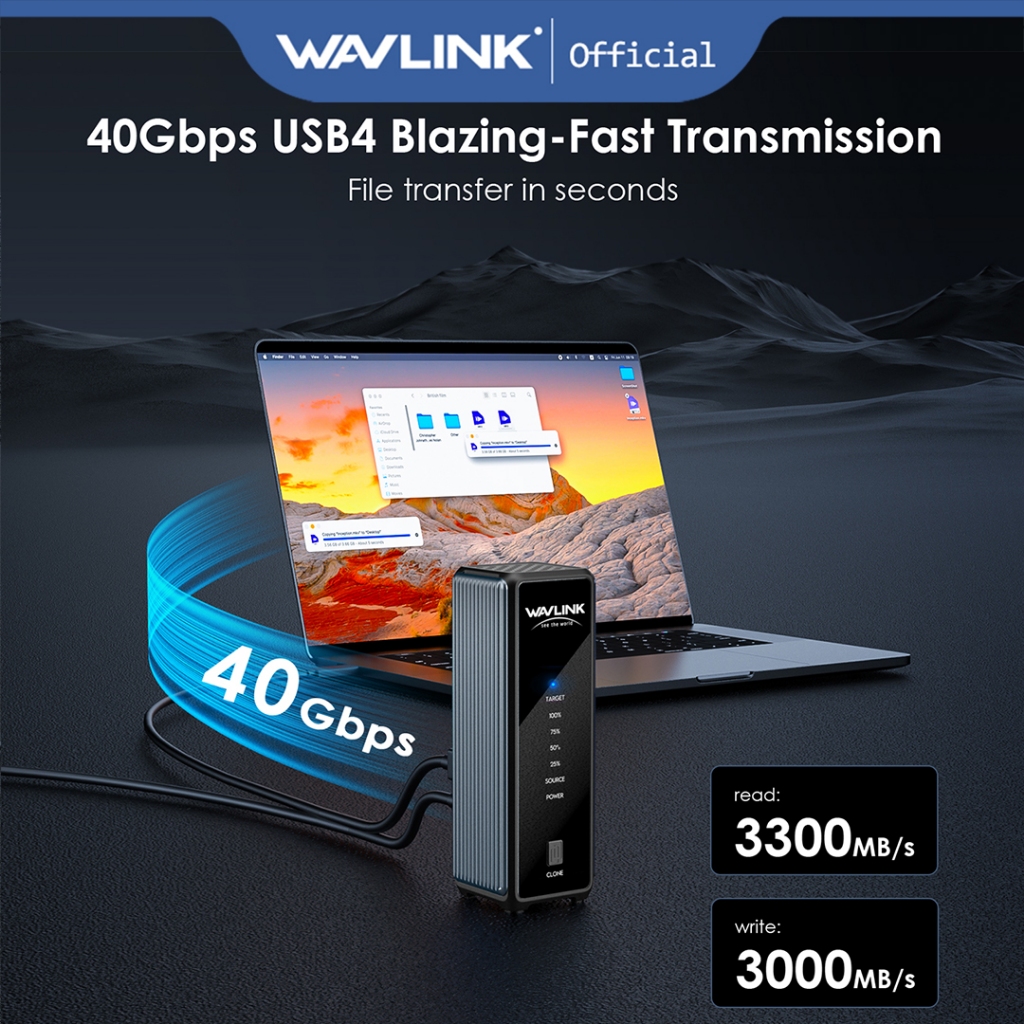 WAVLINK M.2 Dual Bay NVMe Enclosure 40Gbps USB4 (40 Gbps) sang NVME M-Key / (B + M) Key Solid State 