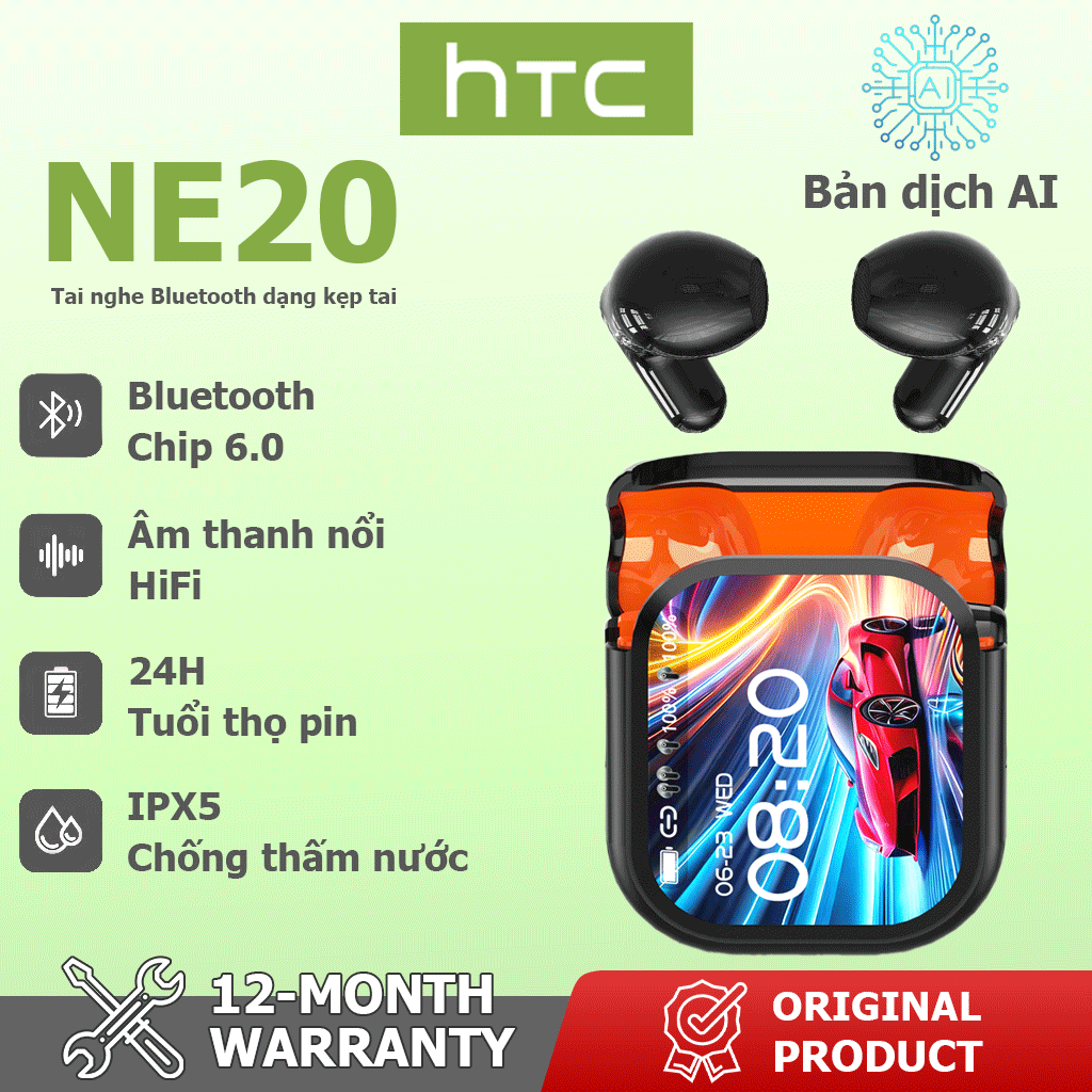 Tai nghe không dây HTC NE20 AI Translator Earbud 134 ngôn ngữ Dịch màn hình LCD thông minh Bluetooth