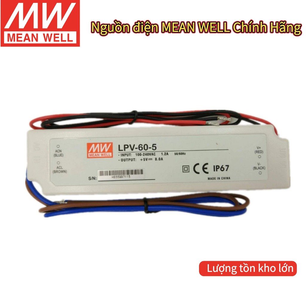 Chính hãng MEANWELL Power LPV-60 5V12V 24V Màn hình chiếu sáng LED Nguồn điện chống nước