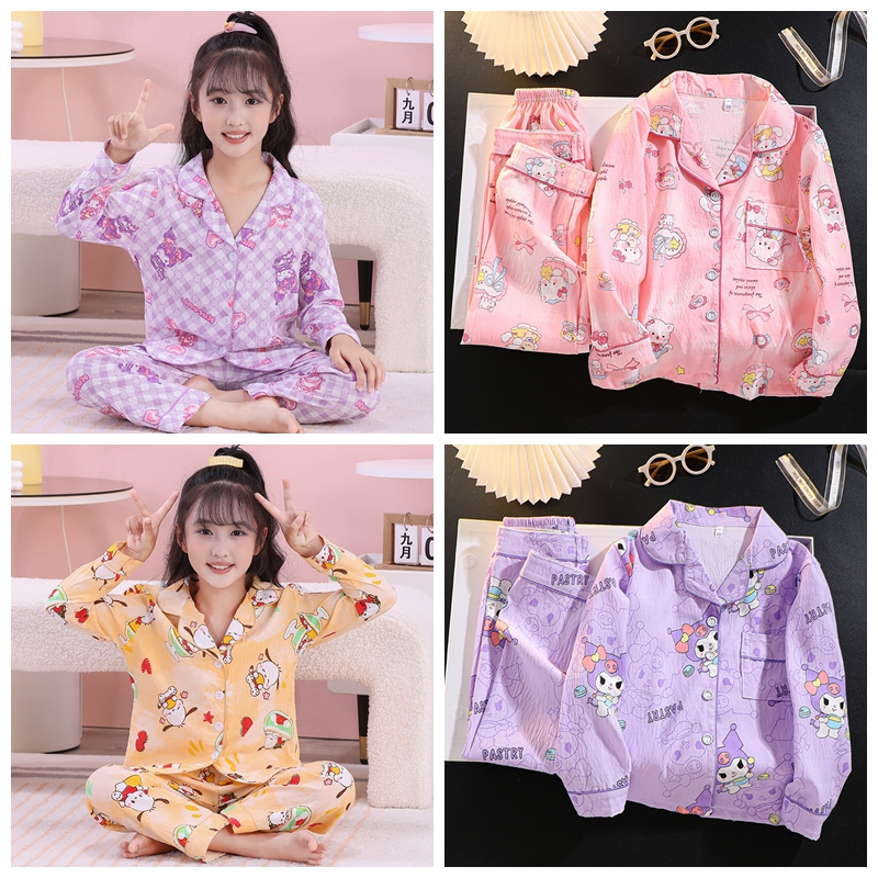  Váy ngủ dài tay có ve áo cho bé gái Cotton Melody Kuromi Dress Váy ngủ cho bé gái 10 - 11 tuổi 