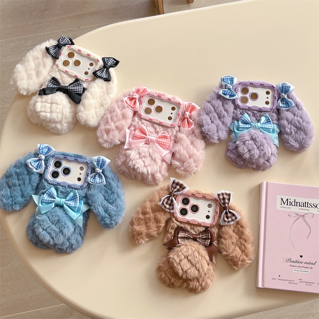 Dành cho iphone Case 17 Pro Max 16 Pro Max 15 Pro Max 14 Pro Max Bow Grid Rabbit phone Case