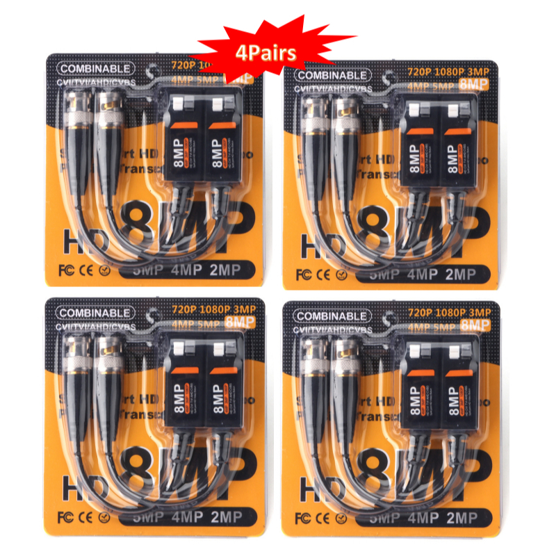 4 cặp HD-TVI / AHD / CVI video balun 5MP / 8MP camera quan sát video balun transciver