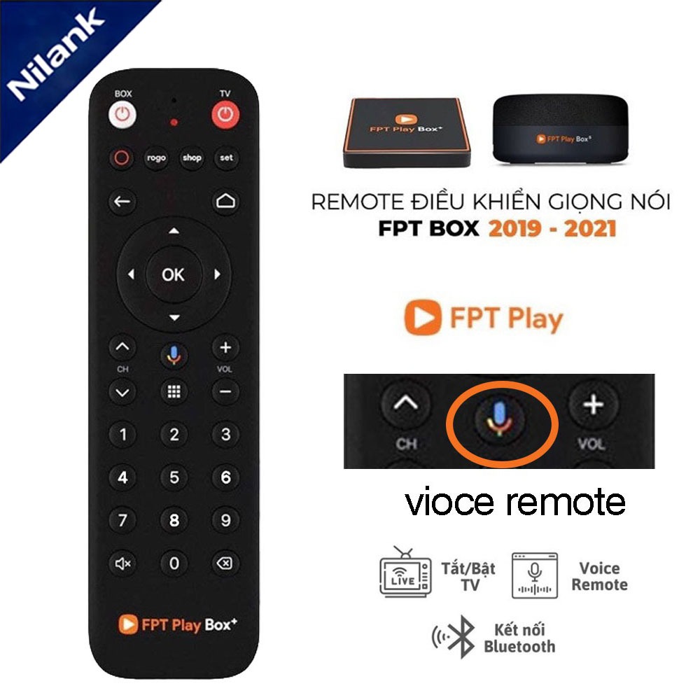 NiLANK Remote Hộp TV Android điều khiển từ xa Hộp chơi FPT + 2018 s335, 2019 s400, 2020 s550, T550, 